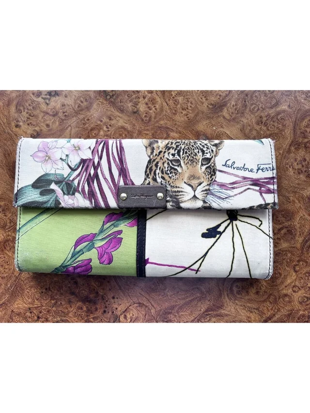 Ferragamo Multicolor Nylon-Leather Tiger-Jungle Print Trifold Wallet in red Nylon from Poshmark, photo 1 of 1