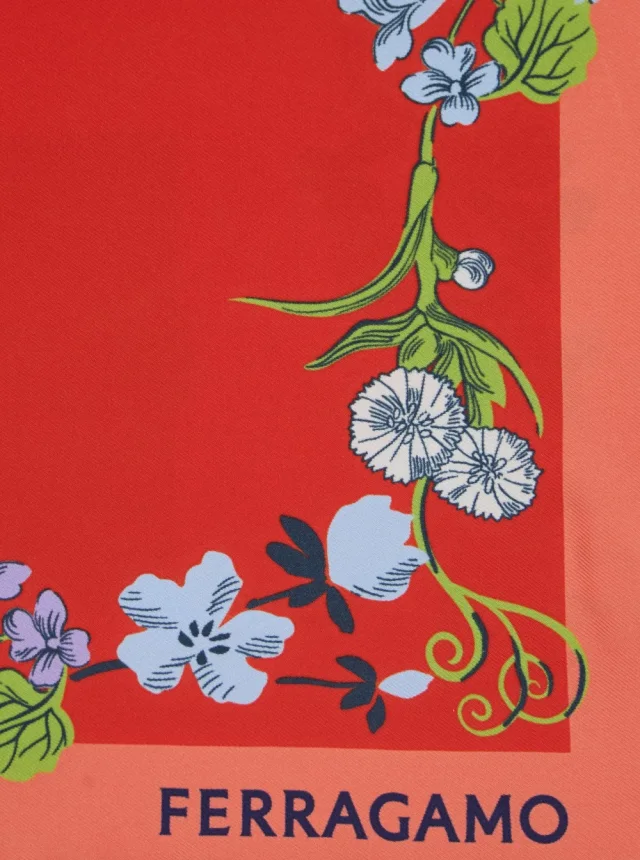 Ferragamo Red Scarf with Floral Print Motif and Lettering Logo in Silk Woman in Red 100% Silk, photo 5 of 6 from Gaudenzi Boutique