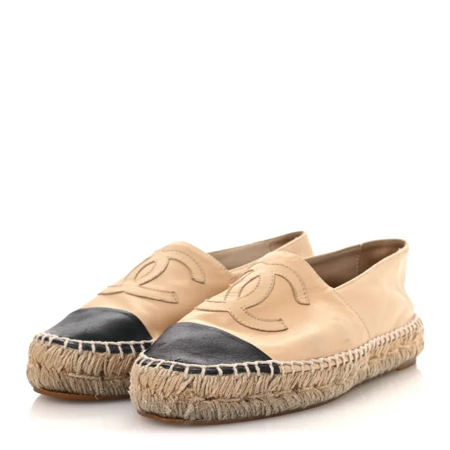Chanel CC Espadrilles 37 Beige Black in Black Lambskin from FASHIONPHILE, photo 4 of 15