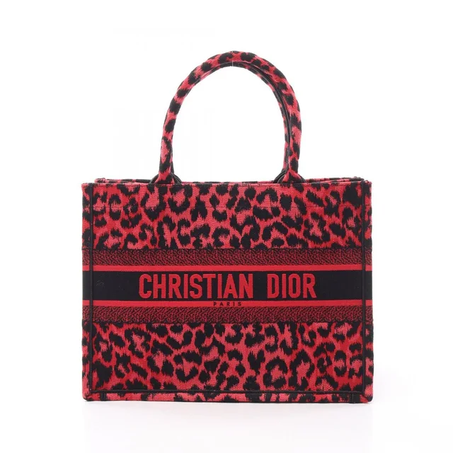 Dior Tote Bag Book Leopard Red Canvas in Red Canvas from The Reluxe