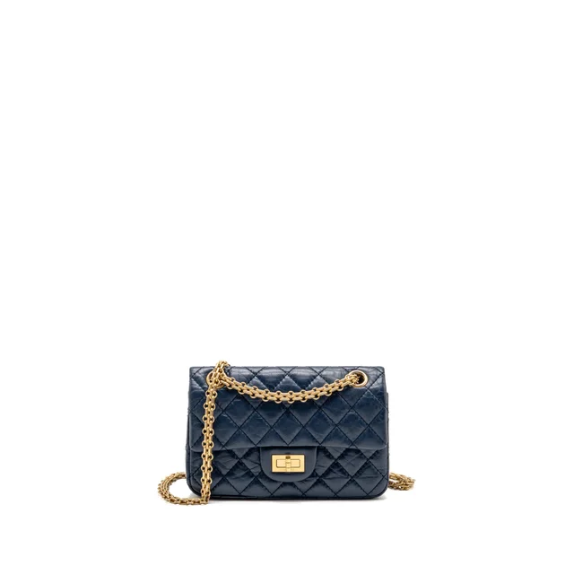 Chanel 2.55 mini reissue flap bag aged calfskin Navy GHW (microchip) in Navy Calfskin from EMIER