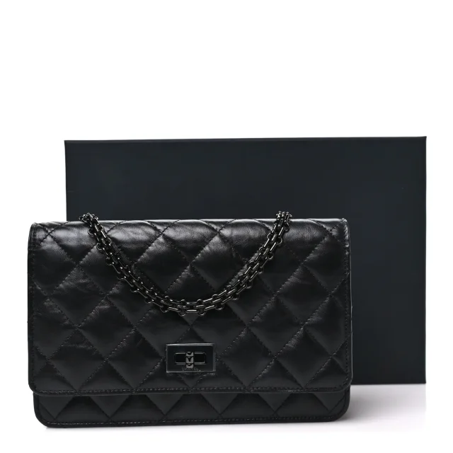 Chanel Aged Calfskin Quilted Reissue Wallet On Chain WOC So Black in Black Calfskin from FASHIONPHILE, photo 12 of 12