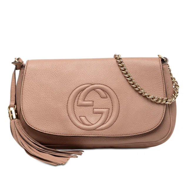 Tan Gucci Medium Calfskin Soho Chain Flap Crossbody in Brown Calfskin from Designer Revival
