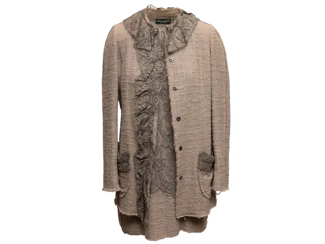 Taupe Dolce & Gabbana Boucle & Lace Jacket & Dress Set Size IT 40 in Taupe from Designer Revival