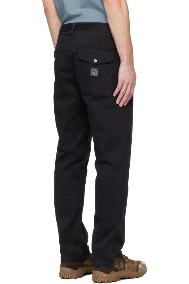 Stone Island Black 3100003 Organic Cotton Stretch Broken Twill Trousers, photo 3 of 4 from SSENSE
