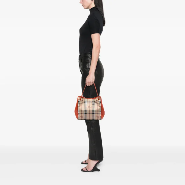 Beige Burberry Small Haymarket Check Coated Canvas and Calfskin Canterbury Tote in Beige Calfskin from Designer Revival, photo 6 of 6
