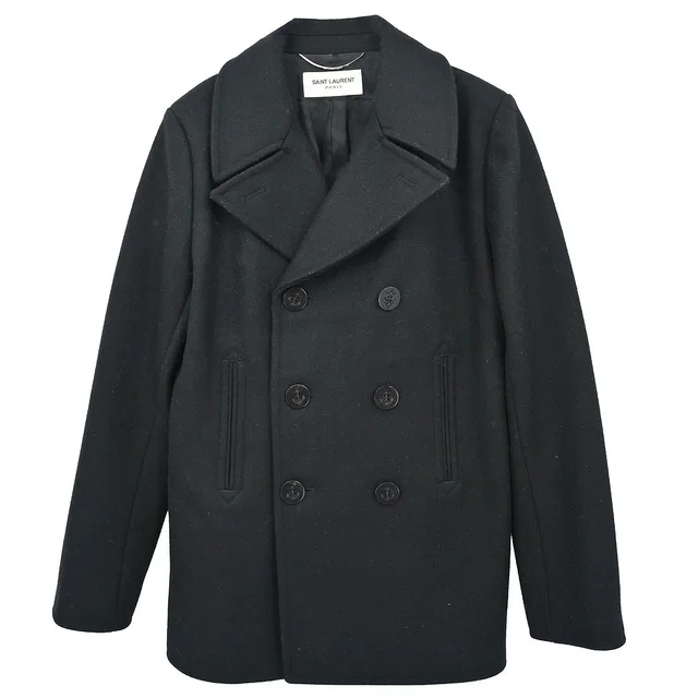 Saint Laurent 2015 Double Breasted Jacket Black #48 in Black Nylon from AMORE Vintage Tokyo