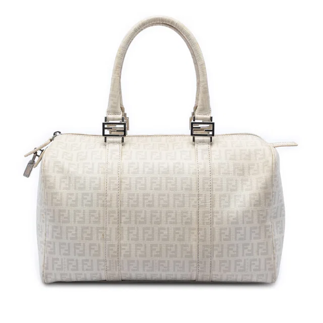 White Fendi Zucchino Spalmati Forever Bauletto Boston Bag in White Coated canvas from Designer Revival