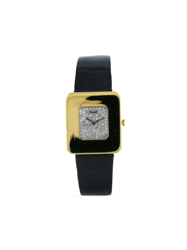 Piaget 1970s pre-owned diamond-dial 28mm - women - Yellow Gold/Leather/Sapphire Glass - One Size -… in silver|gray Leather from Farfetch