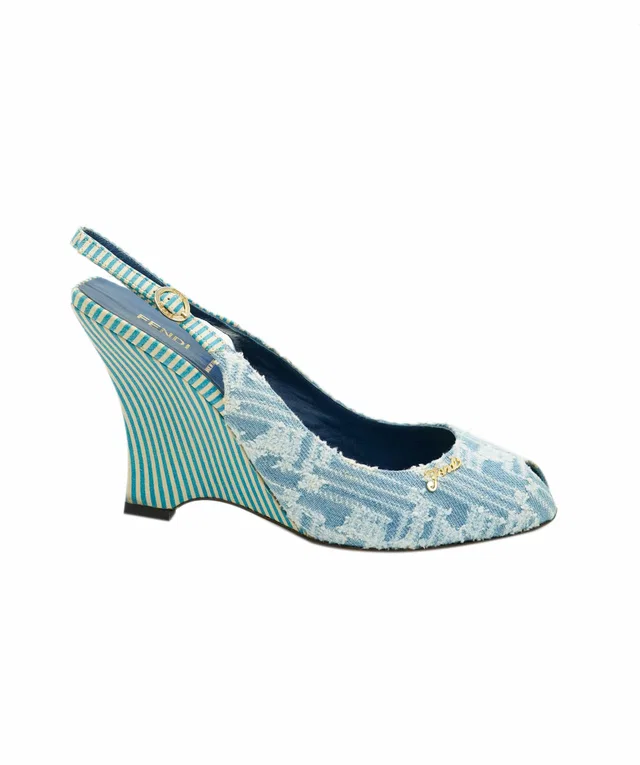 Fendi Denim Logo Wedge Heels - size 39 in Denim from Luxury Promise