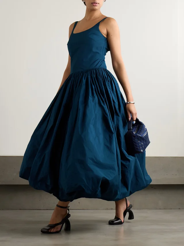 MOLLY GODDARD Lettice gathered taffeta midi dress in Blue, photo 2 of 2 from NET-A-PORTER (Canada)