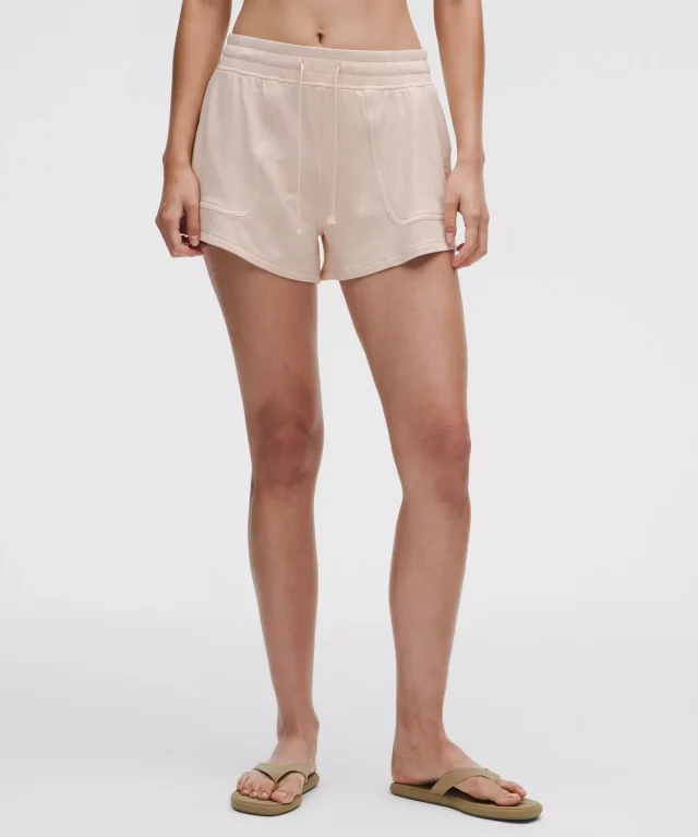 lululemon BeCalm Mid-Rise Wide-Waistband Short 3" in Heathered Breakfast Tea, photo 2 of 6 from lululemon