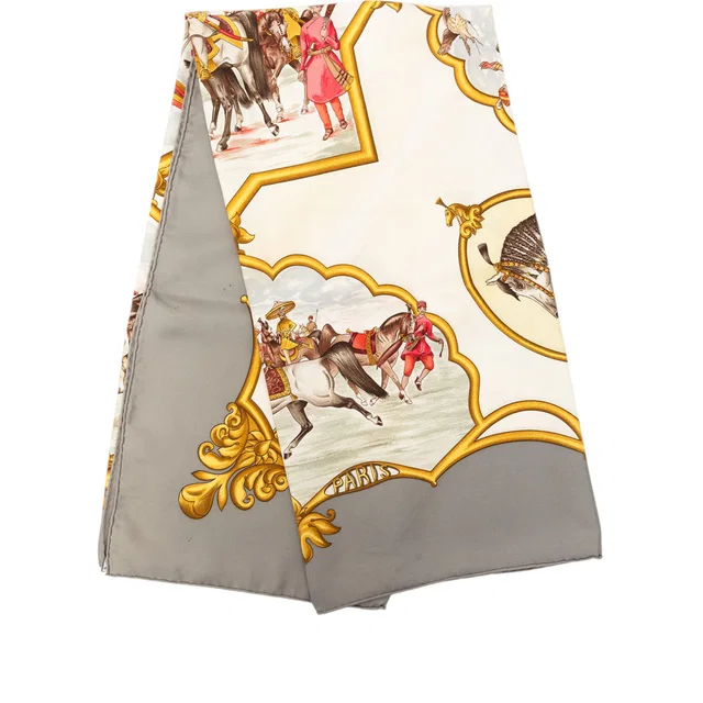 White Hermès Les Chevaux des Moghols Silk Scarf 90 Scarves in White Silk from Designer Revival