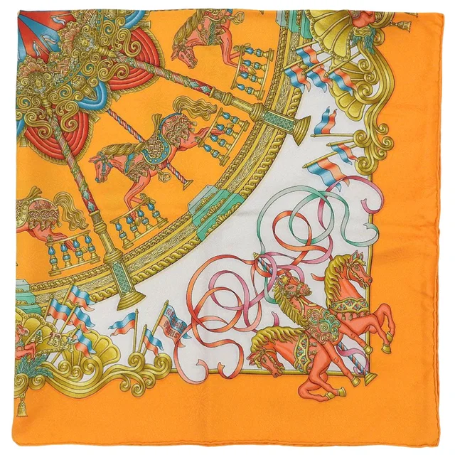 Hermès Carré 90 Luna Park Scarf Orange/Multi-colored in Orange Silk from VINTAGE QOO TOKYO