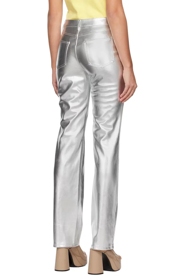 Staud Silver Chisel Faux-Leather Trousers, photo 3 of 4 from SSENSE