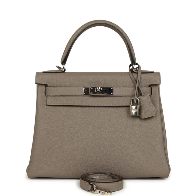 Hermès Kelly Retourne 28 Gris Asphalt Togo Palladium Hardware in Grey Togo leather from Madison Avenue Couture