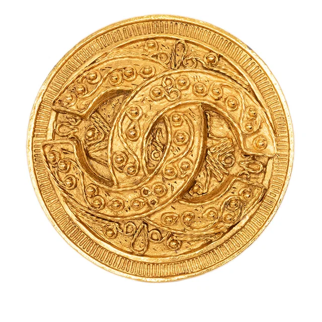 Gold Chanel CC Gold Plated Filigree Round Brooch in Gold from Designer Revival