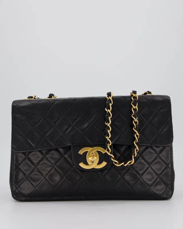 Chanel Black Vintage Maxi Jumbo XL Flap Bag in Black Lambskin from Sellier