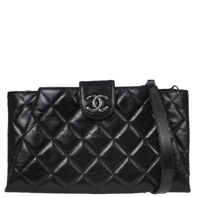 Chanel 2014-2015 Black Glazed Calfskin Coco Pleats Shoulder Bag in Black Calfskin from AMORE Vintage Tokyo