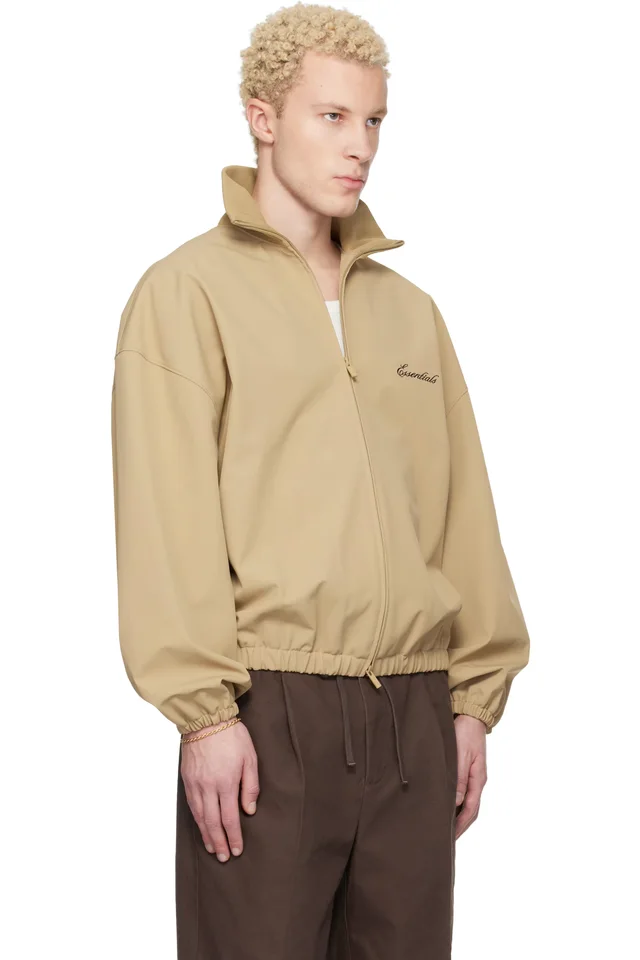 Fear of God ESSENTIALS Beige Signature Full Zip Track Jacket, photo 2 of 4 from SSENSE