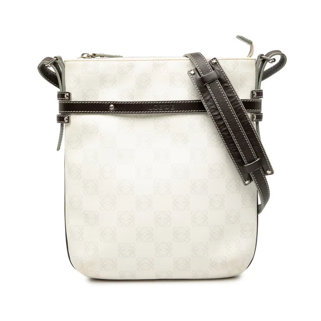 White LOEWE Anagram Coated Canvas Crossbody in White Coated canvas from Designer Revival