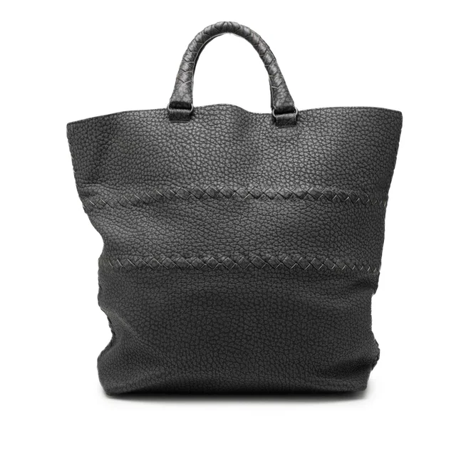 Grey Bottega Veneta Intrecciato Trimmed Cervo Tote in Grey Woven leather from Designer Revival