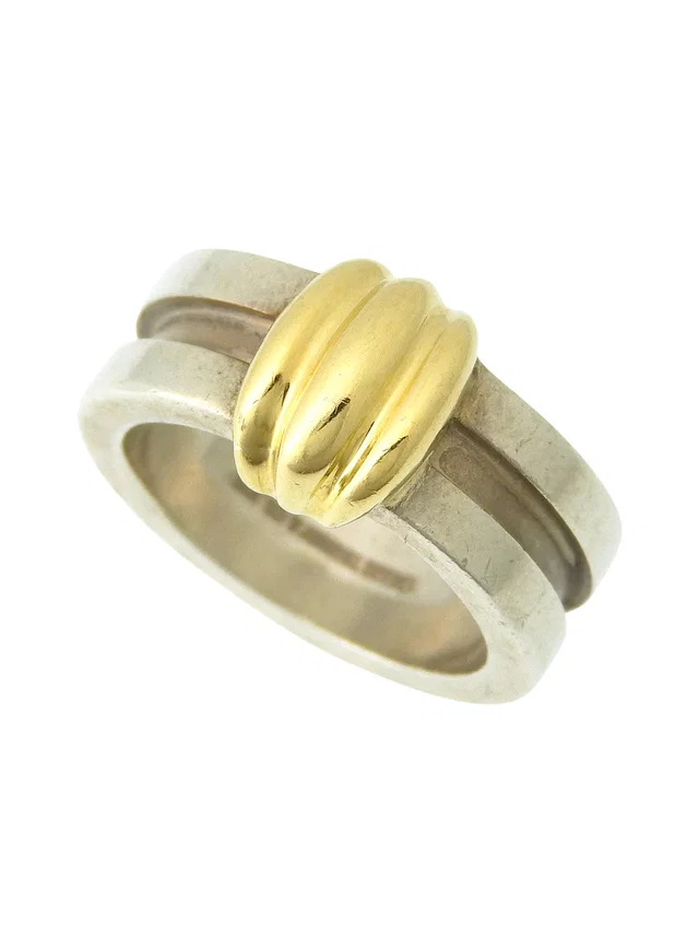 Tiffany & Co. 18K 925 Grooved Vis Ring #50 Silver/Gold in Gold from VINTAGE QOO TOKYO