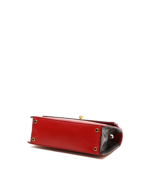 Chanel Leather Turnlock Chain Shoulder Bag (Red/Black) in Black Leather from A Retro Tale, photo 5 of 10