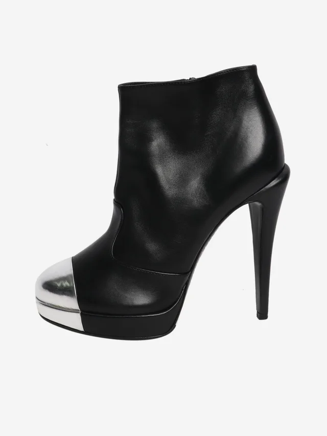 Chanel Black leather platform boots - size EU 39 in Black Leather from Sign of the Times