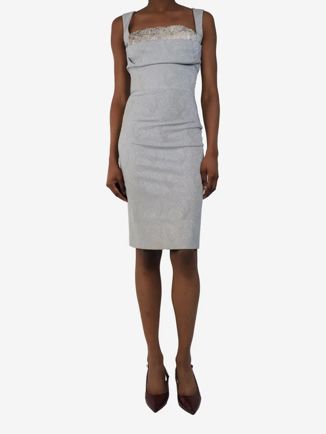 Vivienne Westwood Grey paisley sequin corset-style midi dress - size UK 6 in Grey from Sign of the Times
