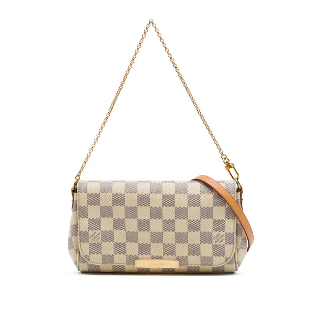 White Louis Vuitton Damier Azur Favorite PM Satchel in White Canvas from Designer Revival
