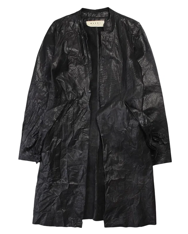 Vintage Ss2009 Marni Black Crinkled Leather Coat in black Leather from Grailed