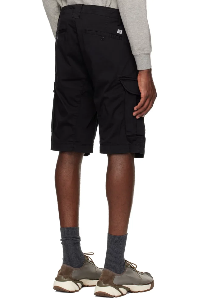 C.P. Company Black Stretch Sateen Cargo Lens Shorts, photo 3 of 4 from SSENSE