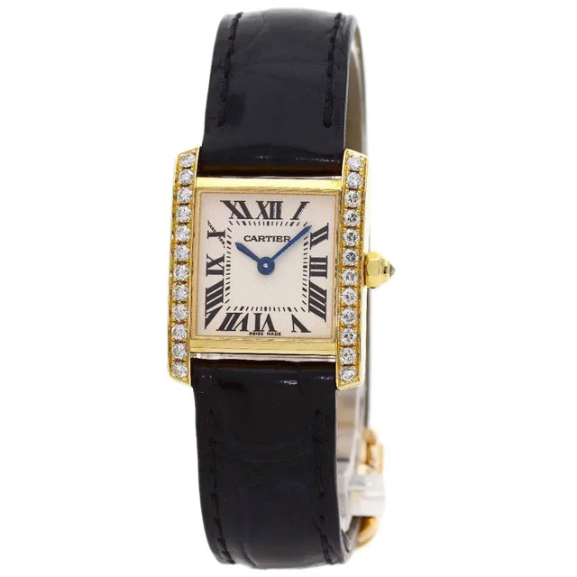 Cartier Tank Francaise SM Diamond Bezel Watch 18k Yellow Gold Leather in Yellow Leather from The Reluxe