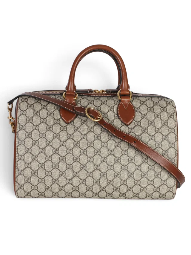 Gucci Supreme Brown Monogram Large Boston Bag in Brown Coated canvas from Season 2 Consign