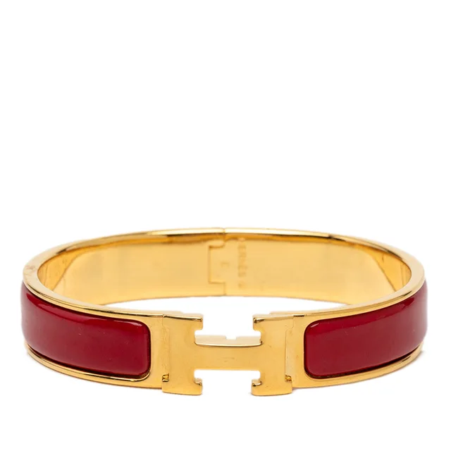 Red Hermès Narrow Enamel Clic H Bracelet PM in Red from Designer Revival