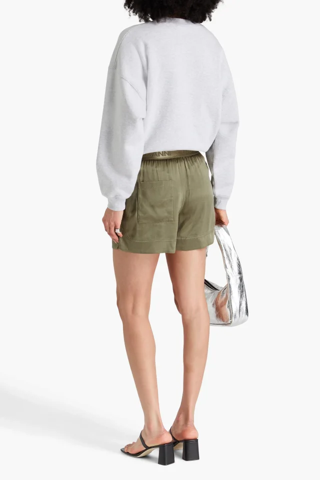 Ganni Cupro-blend shorts in Green, photo 3 of 4 from THE OUTNET