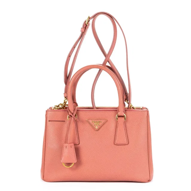 Prada Largedouble Zip Galleria Tote Bag Pink Saffiano Leather in Pink Saffiano leather from The Reluxe