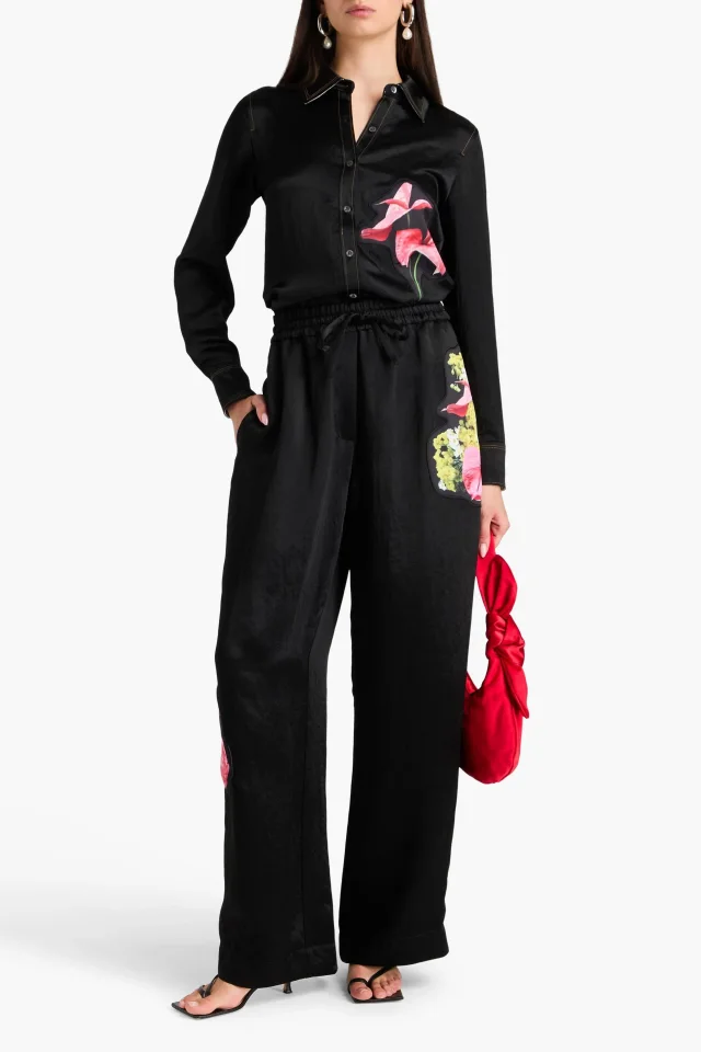 3.1 Phillip Lim Appliquéd Satin Shirt in Black, photo 2 of 4 from THE OUTNET
