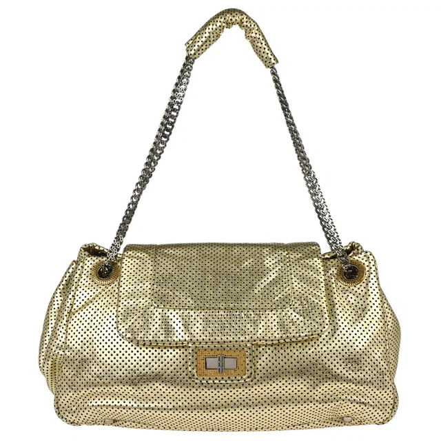 Chanel 2008-2009 Gold Perforated Lambskin Mademoiselle Lock Accordion Flap Bag in Gold Lambskin from AMORE Vintage Tokyo