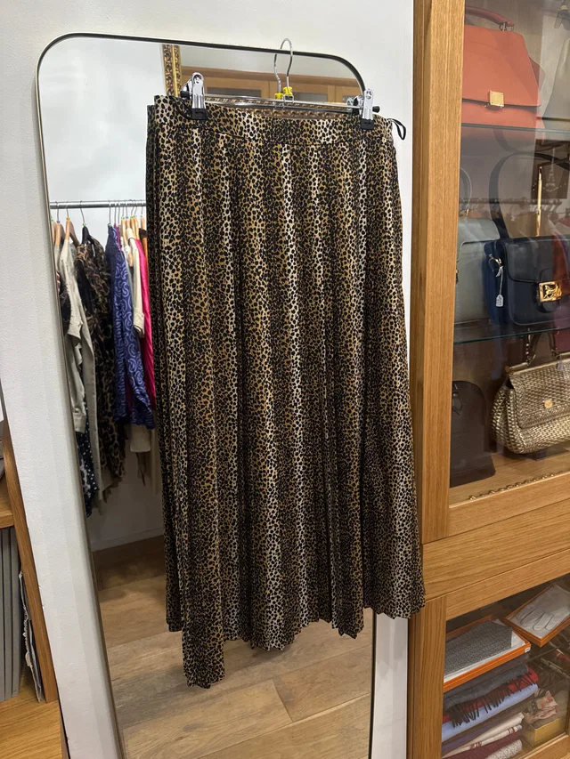 Celine Pleated Leopard Skirt in Wool from Luxury Promise