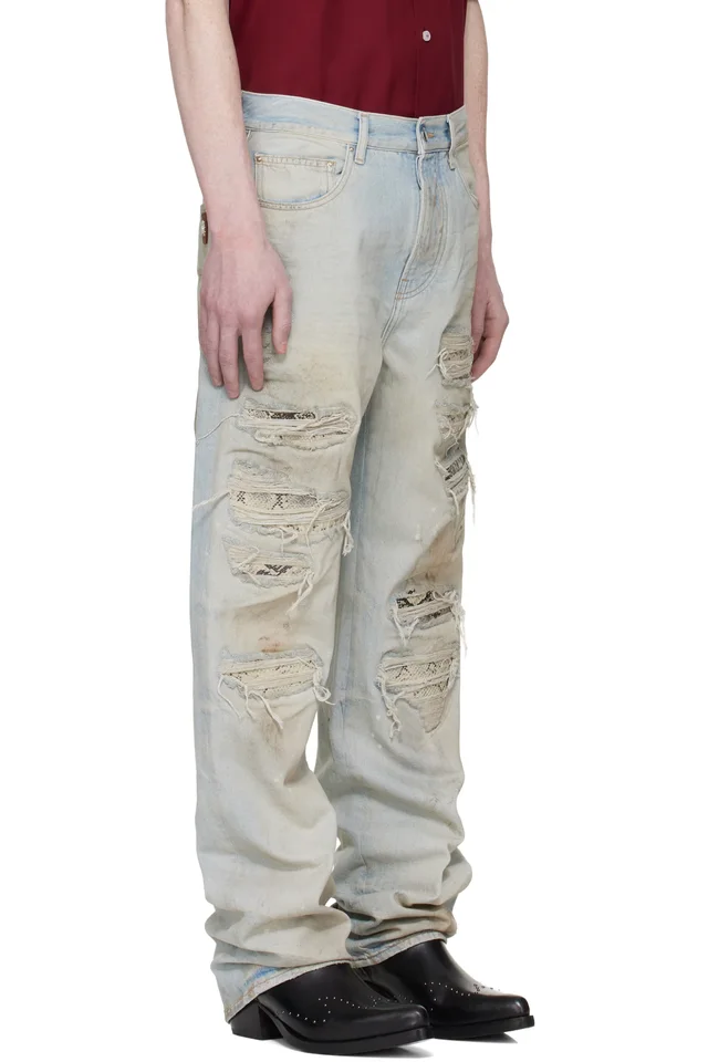 AMIRI Blue Snake Thrasher Straight Jeans, photo 2 of 4 from SSENSE