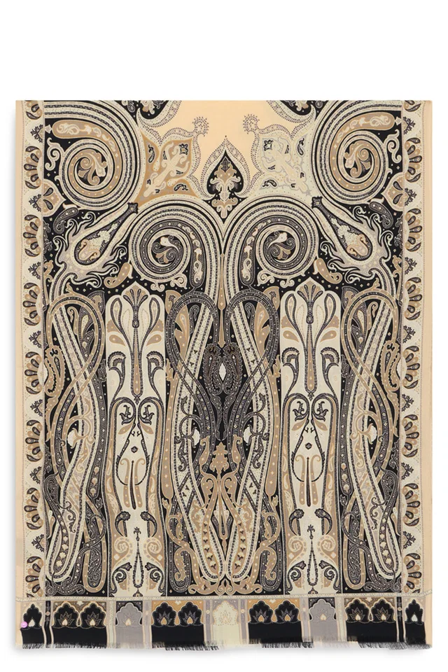 Etro Paisley-Print Wool-Silk Scarf — Beige Scarfs in Beige Silk from HEWI