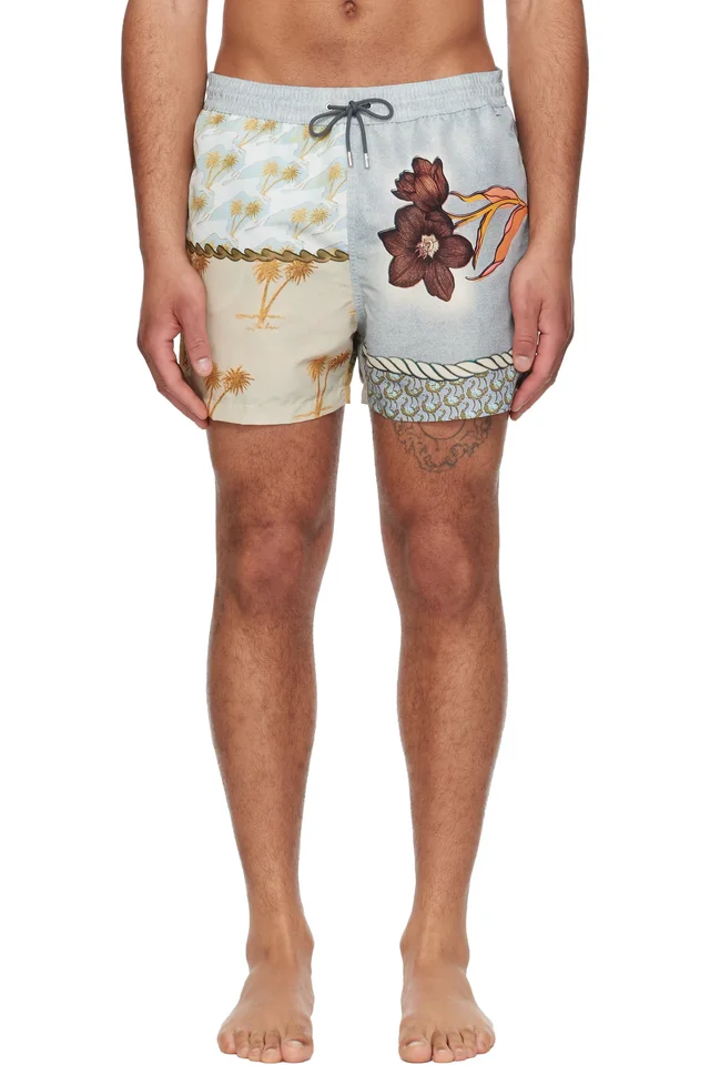 Blue & Yellow Textile Mix Swim Shorts, image 1 of 1 from SSENSE