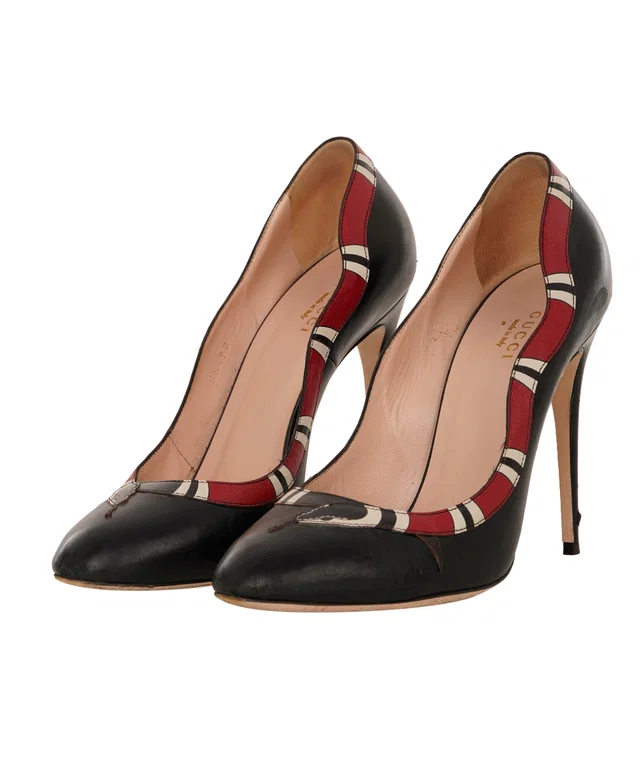 Gucci Black Leather Snake Heeled Pumps Size 39 in Black Leather from Luxury Promise