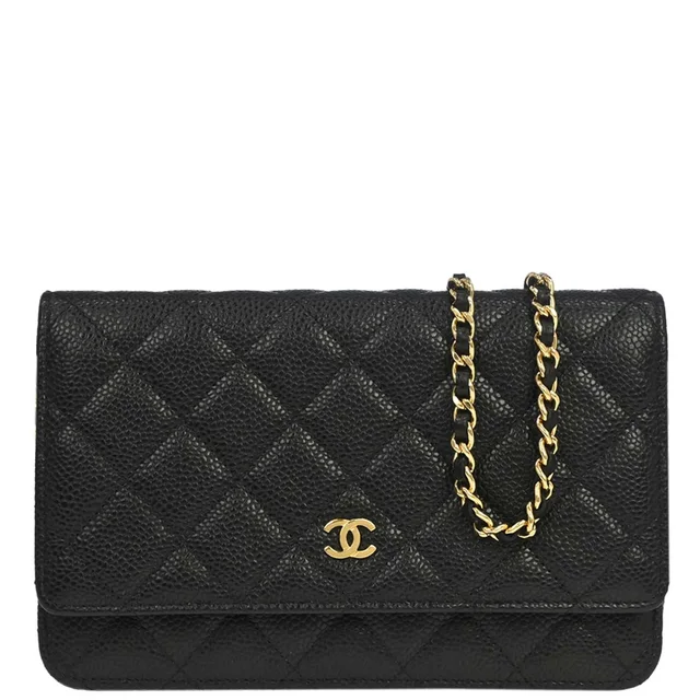 Chanel 2019 Black Caviar Skin Classic WOC Wallet on Chain Bag in Black Caviar leather from AMORE Vintage Tokyo