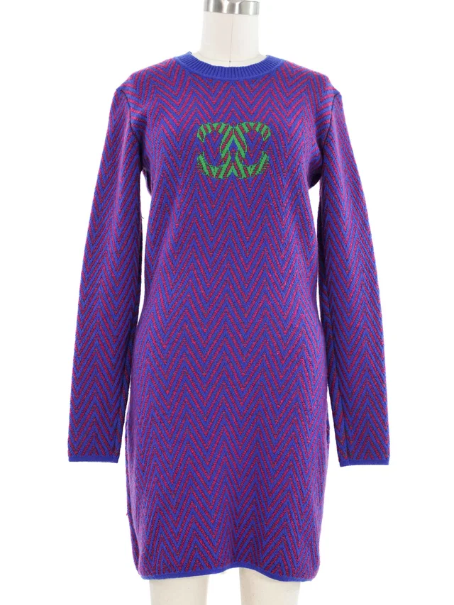2021 Chanel Logo Knit Sweater Dress in Cashmere from Arcade Vintage