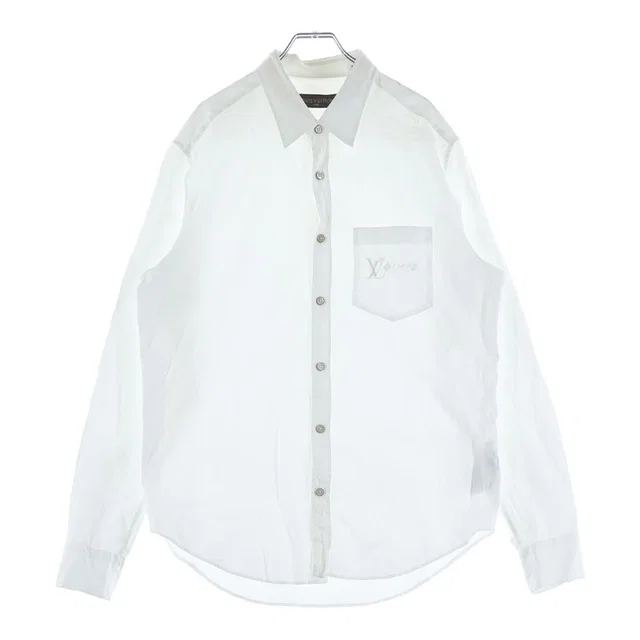 Louis Vuitton Logo Embroidery Button Long Sleeve Shirt White MM Jxu in White from The Reluxe