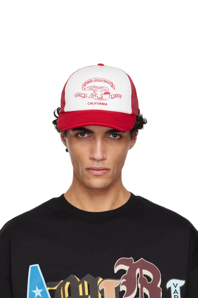 Red & White 'AMIRI' Eagle Trucker Cap, image 1 of 1 from SSENSE