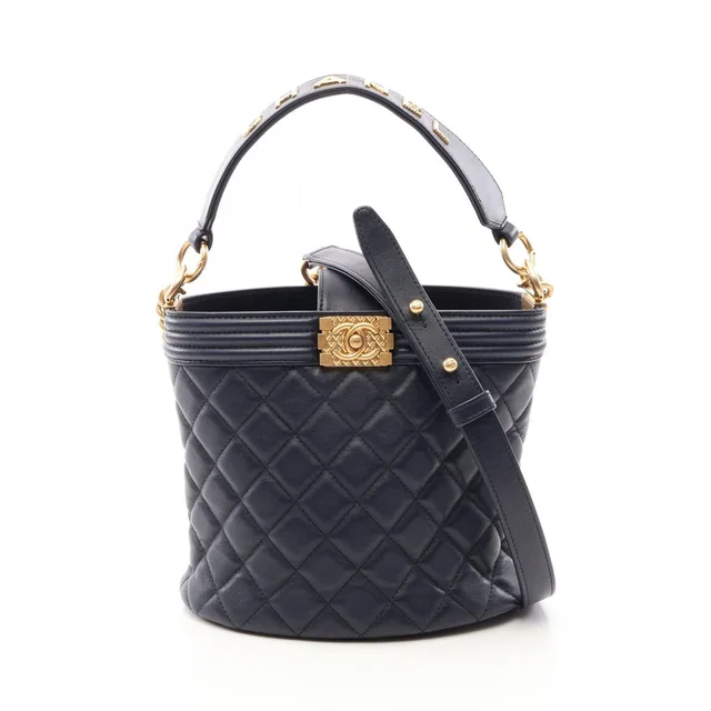 Chanel Shoulder Bag Boy 2-Way Navy Lambskin Boy Small in Navy Lambskin from The Reluxe